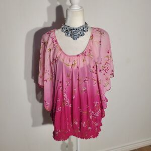 APT.9 BLOUSE PINK KIMONO SLEEVE POLY/NYLON SIZE 1X